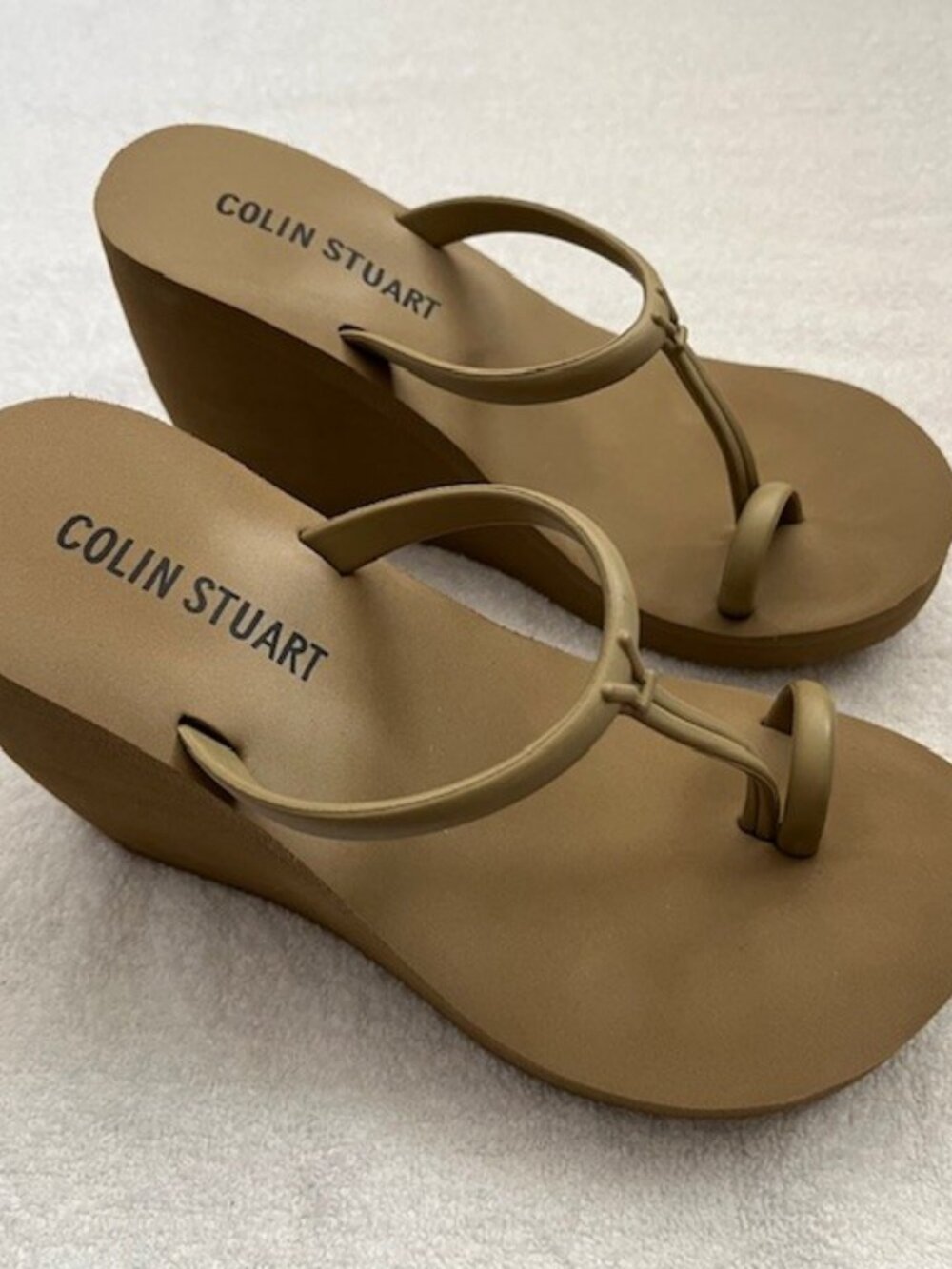 2 Pair VS Colin Stuart Platform Wedge Flip Flops Size 6 Black Tan - Picture 14 of 15